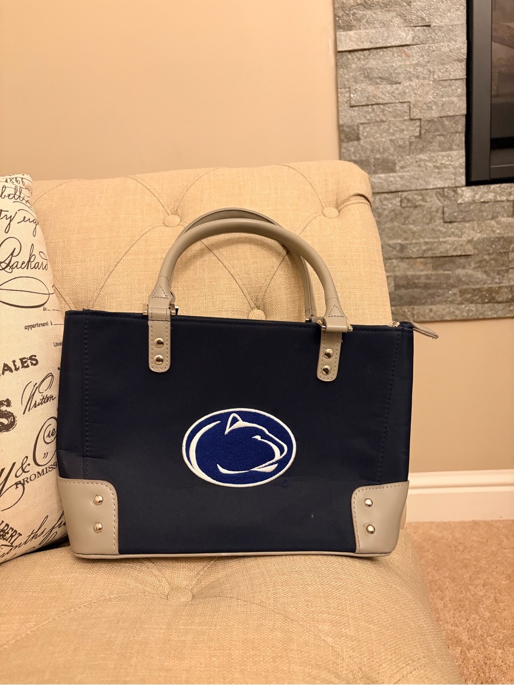 Penn State Canvas tote Navy and Gray Trim and Collegiate Logo